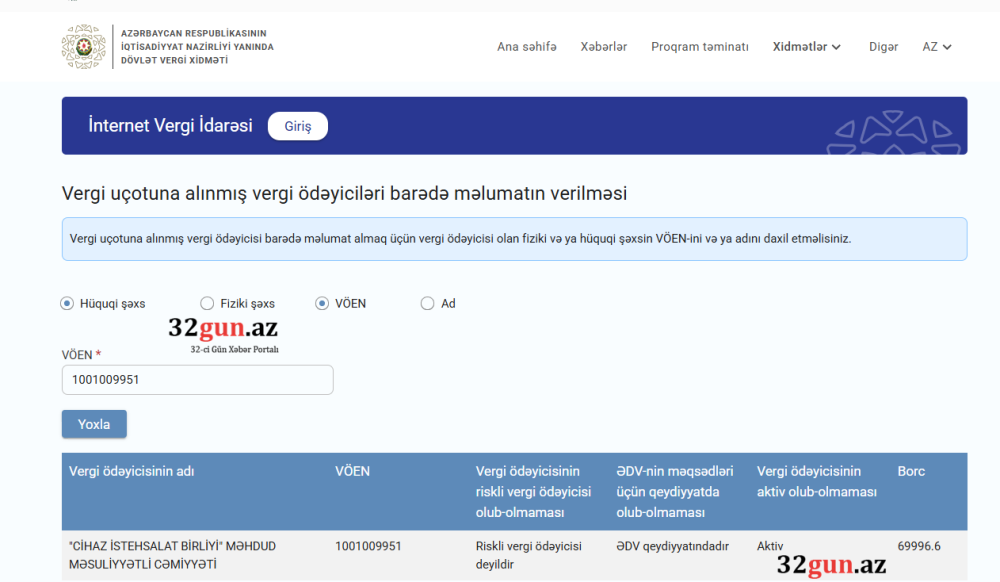 “Cihaz İstehsalat Birliyi” MMC-nin vergi borcu üzə çıxıb